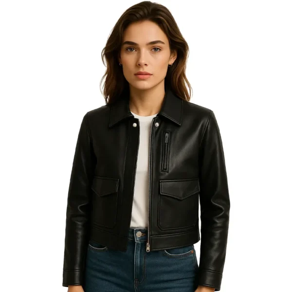 womens-shirt-collar-leather-jacket