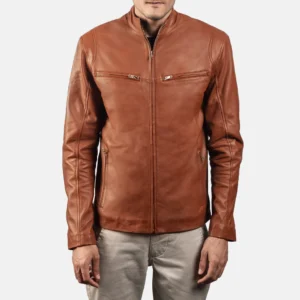 brown leather biker jacket