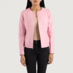 womens-pink-collarless-leather-jacket